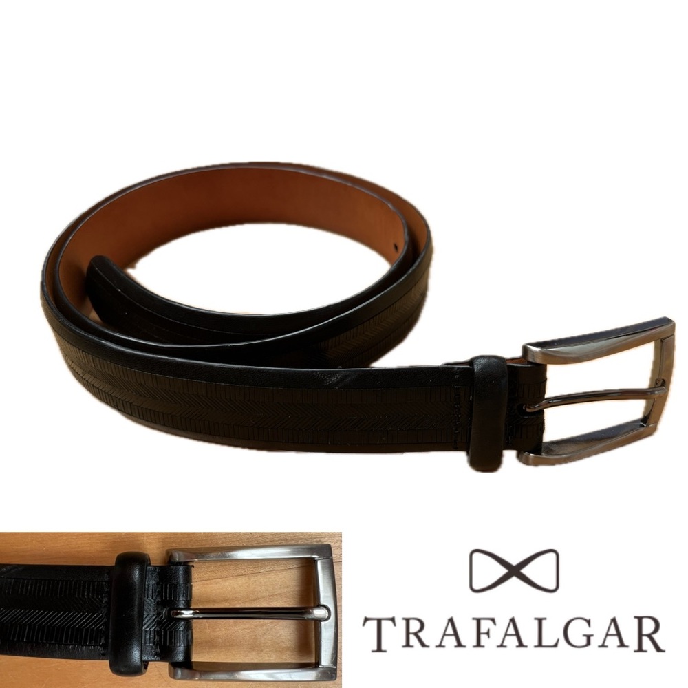 👔Italian Vegetable Tanned Leather | Trafalgar Belt | 36/90 | Black with Silver